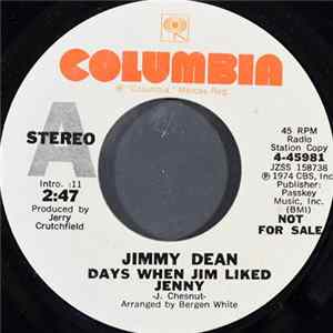 Jimmy Dean - Days When Jim Liked Jenny / Who's Gonna Love Me Tomorrow flac